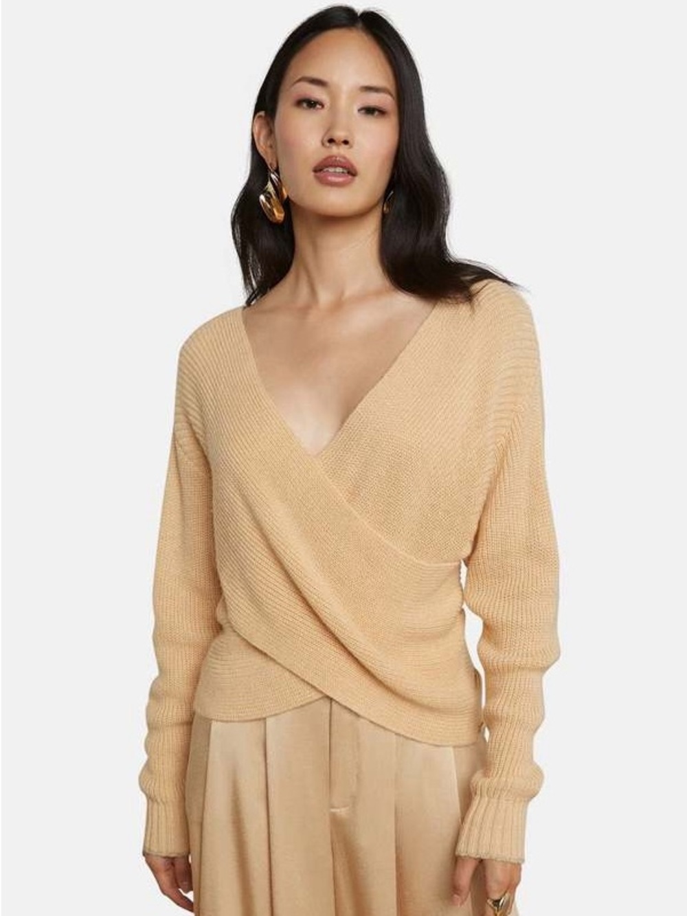 NEW L'AGENCE antonella crossover sweater in warm sand size small